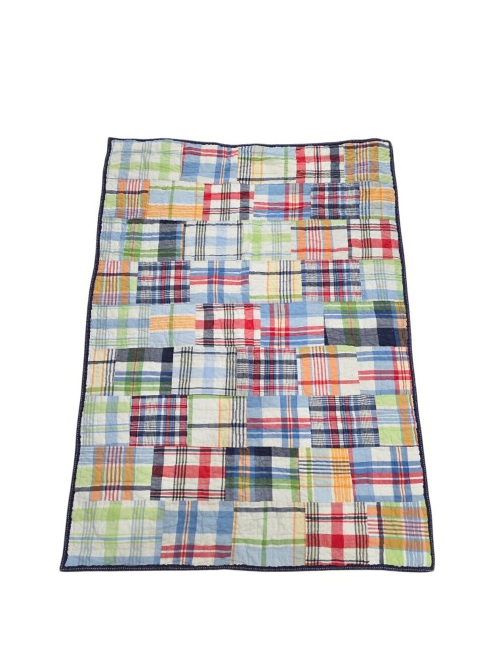 Pottery Barn Kids Baby Toddler Crib Madras Plaid Quilt Multicolor 36" x 50"